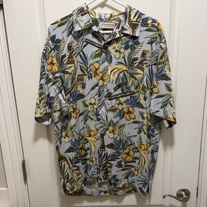Caribbean Men's Floral Button Down Shirt - Blue and Yellow